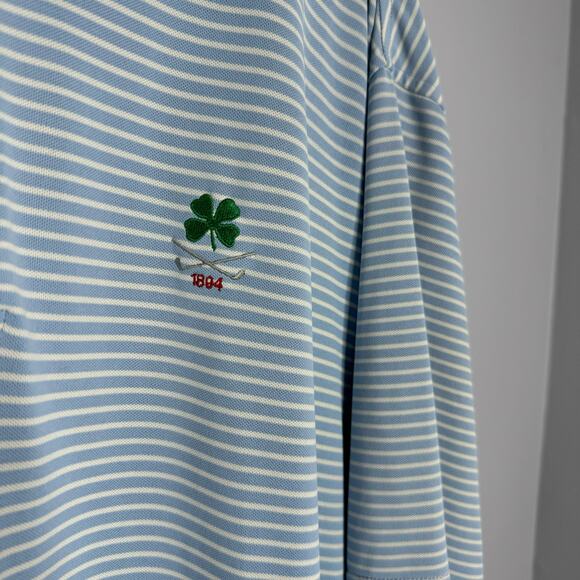 Peter Millar Men's Cottage Blue Donald Stripe Stretch Mesh Polo Shirt Golf Sz XL - Picture 3 of 8